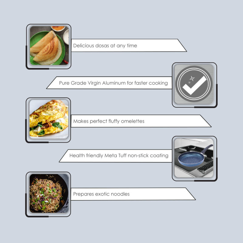 Sigma Non-stick Cookware Set, 4Pc (Kadhai with Lid, Dosa Tawa, Fry Pan), Induction Bottom, Cool Touch Bakelite Handles, Virgin Aluminium, PFOA Free, 2 Years Warranty, Midnight Blue - Image 9