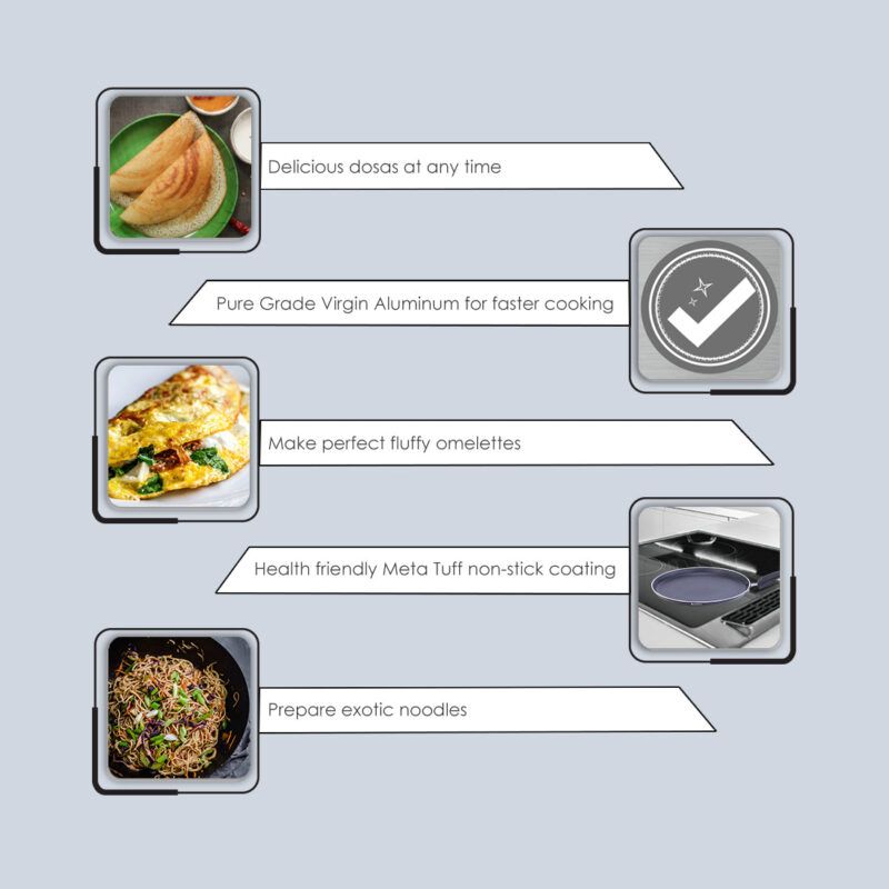 Wonderchef Renewed Platinum Plus Non-Stick Cookware Set of 4 | Kadhai with Glass Lid 24cm, Fry Pan 24cm & Dosa Tawa 25cm | Cool-Touch Bakelite Handle | Pure Grade Aluminium | PFOA Free | 1 Year Warranty | Black - Image 4