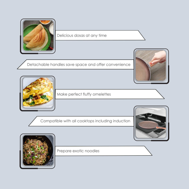 Ruby Plus 24 cm Cookware Set Bronze, Kadhai with Lid, Fry Pan, Dosa Tawa, Non-stick set of 4, Induction use, Tempered Glass Lid, - Image 9