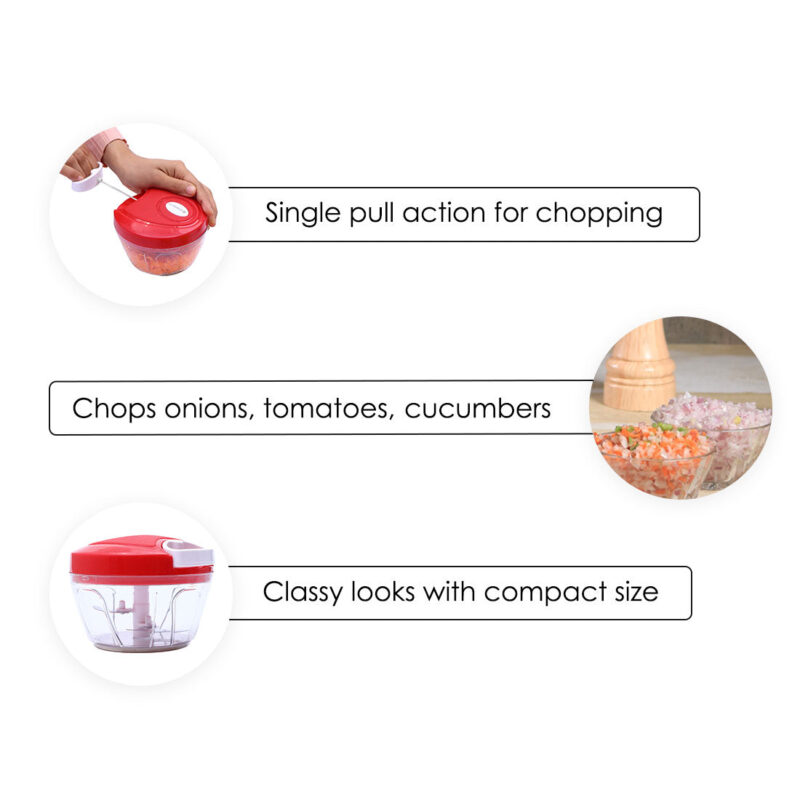 Platinum String Chopper with 3 Sharp Stainless Steel Blade 450 ml, Anti Slip Silicone, Compact, White and Red, 1 Year Warranty - Image 8