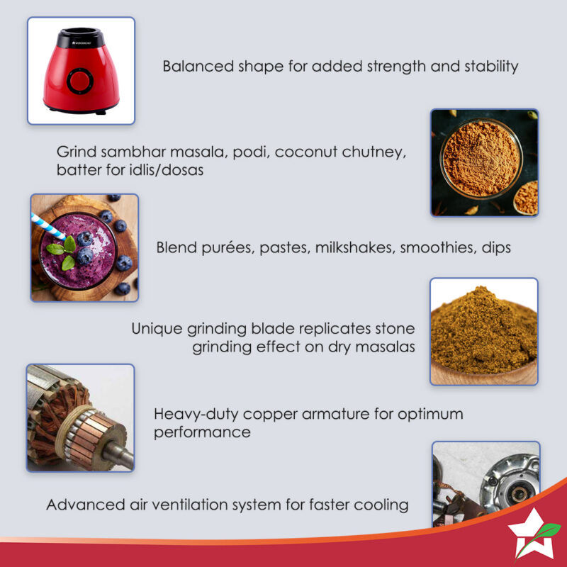 Vesper Mixer Grinder 600W - Red - Image 2