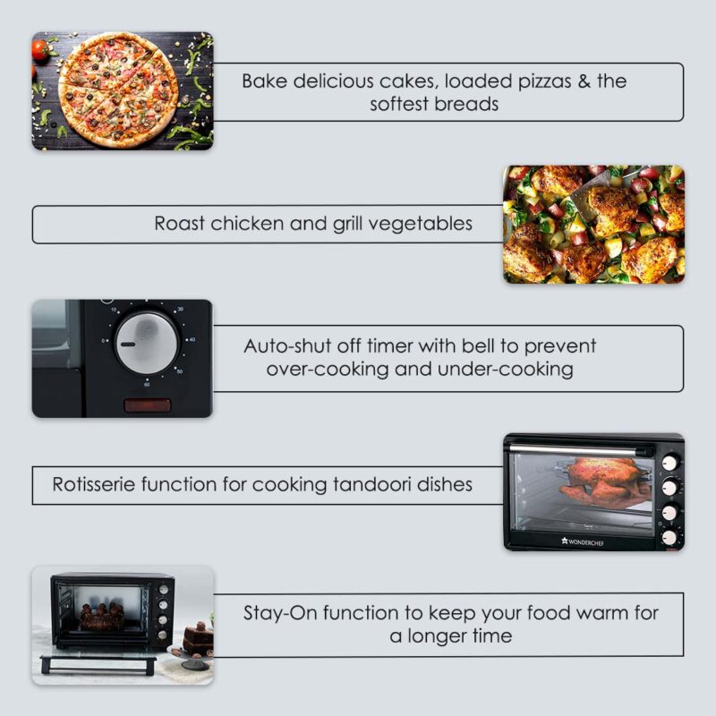 Wonderchef Renewed Oven Toaster Griller (OTG) - 28L | Black with Rotisserie | Auto-shut off | Heat-resistant Tempered Glass | Multi-stage Heat Selection - Image 14
