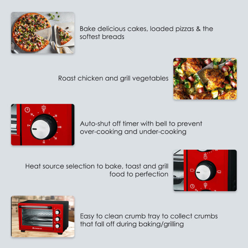 Wonderchef Renewed Oven Toaster Griller (OTG) Crimson Edge - 19 Litres | Auto-shut Off | Heat-resistant Tempered Glass | Multi-stage Heat Selection | 1280W | Red - Image 12