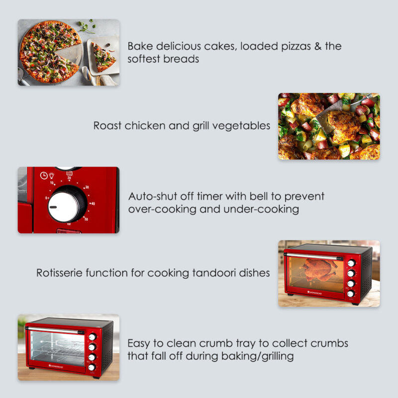 Wonderchef Renewed Oven Toaster Griller (OTG) Crimson Edge - 28L | Auto-shut Off | Heat-resistant Tempered Glass | Multi-stage Heat Selection | 1600W | Red - Image 13