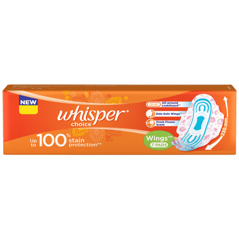 Whisper Choice Sanitary Pads - With Fresh Flower Scent, Protects From Stains, 7 Pcs