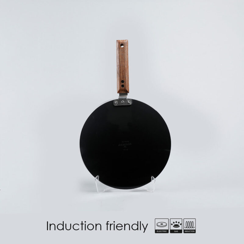 Ebony 25 cm Roti Tawa | Wooden Handle With Rivets | Hard Anodized Aluminium | Non Stick Tawa | 4.88 mm | 2 Years Warranty | Black