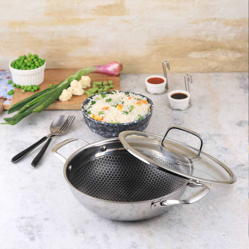 Stanton 24 cm Non-stick Kadhai/Kadai with Lid - 2 Litre | 3 ply steel - Image 6