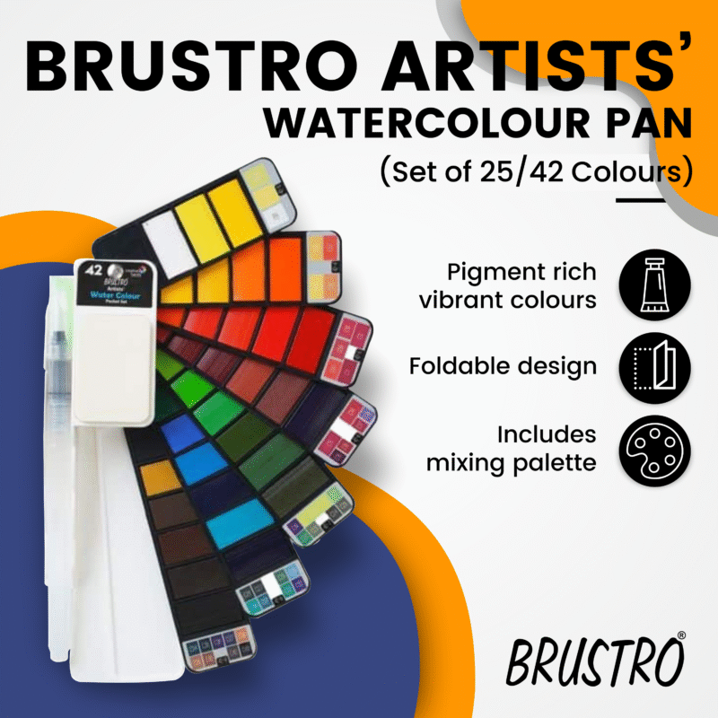 Brustro Artists Watercolour Pan Set of 42 with Artist 25% Cotton Watercolour Pad Cold Pressed 200 GSM A4 Pad 20 Sheets