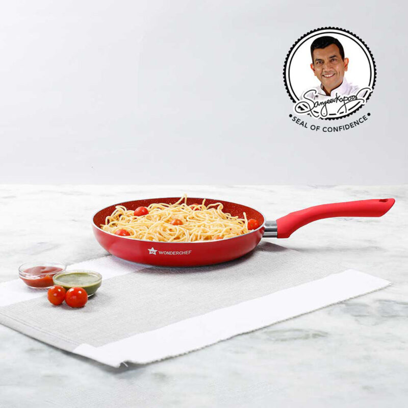 Royal Velvet 24 cm Non-Stick Fry Pan | Induction Bottom | Soft-Touch Handle | Virgin Grade Aluminium | PFOA & Heavy Metals Free | 3 mm | 1.8 litres | 2 Years Warranty | Red - Image 5