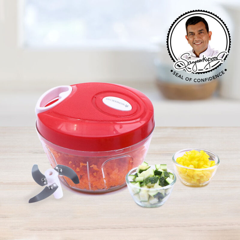 Platinum String Chopper with 3 Sharp Stainless Steel Blade 450 ml, Anti Slip Silicone, Compact, White and Red, 1 Year Warranty - Image 4