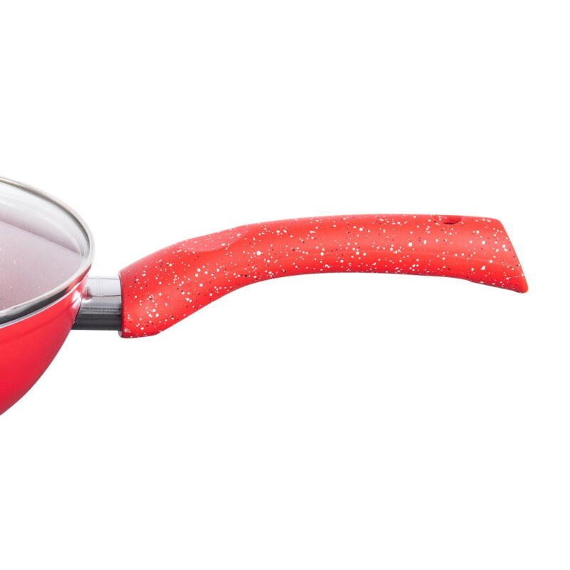 Granite Aluminium Non-stick Wok With Glass Lid, 24cm, 2.7L, 3.5mm, Red, Compatible On Hot Plate, Hobs, Gas Stove, Ceramic Plate And Induction, 2 Years Warranty - Image 3