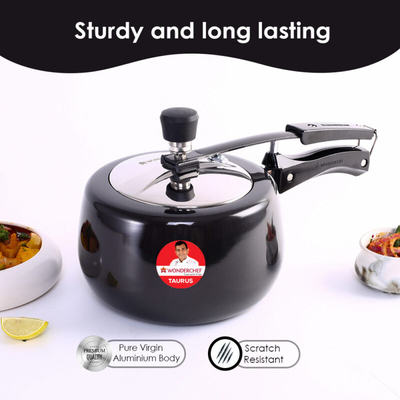 Taurus Hard Anodized 3L Inner Lid Pressure cooker, SS Lid, Soft Touch Handles for Durability, Induction Friendly, Black, 5 year warranty, ISI Certified - Image 2