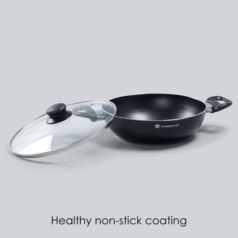 Ultra 24 cm Aluminium Non-Stick Wok | 2.7 L| Induction base| Meta-Tuff non-stick coating | Ideal for saute, roasting and healthy cooking| Black - Image 2