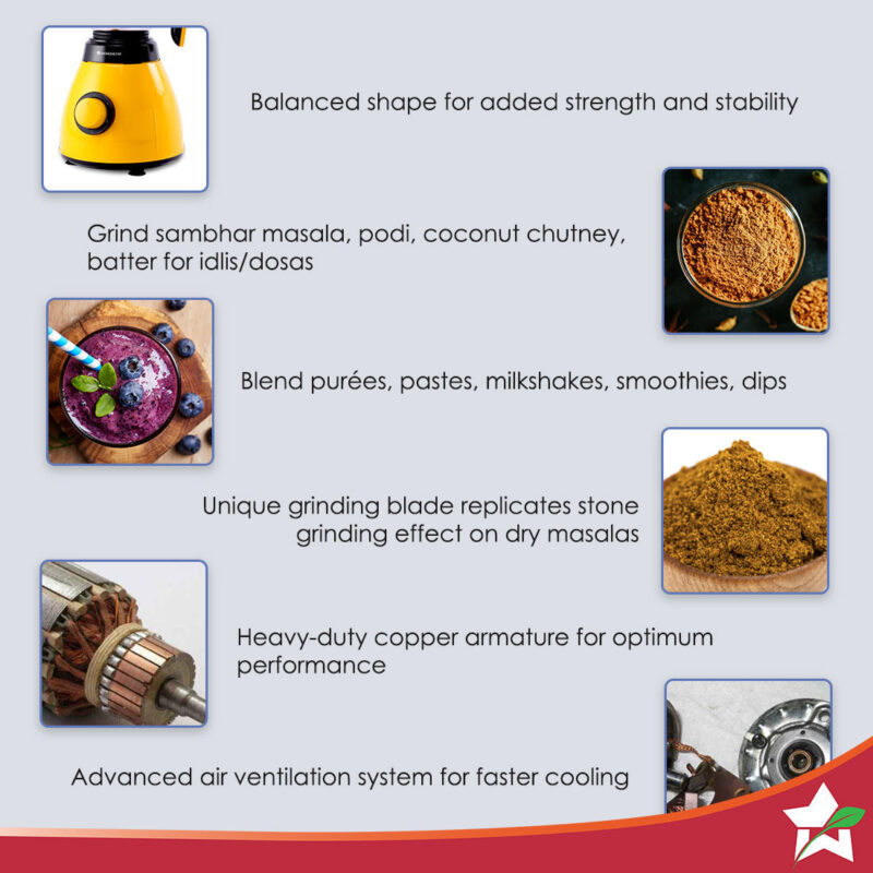 Vesper Mixer Grinder 600W - Yellow - Image 2