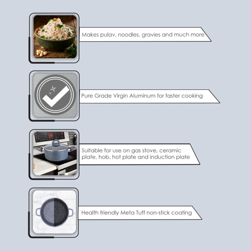 Granite Die-Cast Non-stick 6-piece Casserole Set with Lids, Induction bottom, Soft-touch handles, Virgin grade aluminium, PFOA/Heavy metals free, 3.5mm, 2 years warranty, Purple - Image 5