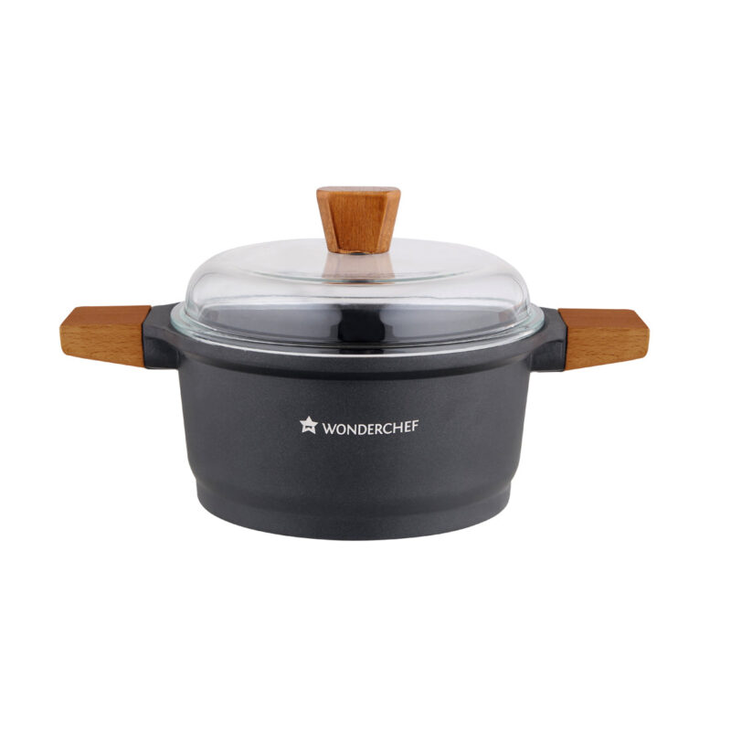 Caesar Non-Stick Casserole with Lid, German Beechwood Handle, Pure Grade Aluminium, Induction Bottom, 5 mm, Black, 5 Years Warranty - Image 3