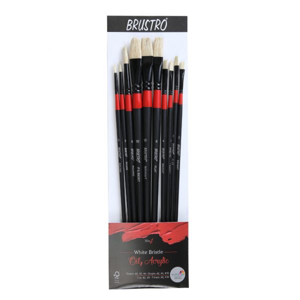 BRUSTRO Artists White Bristle Set of 10 Brushes for Oil and Acrylic - Image 9