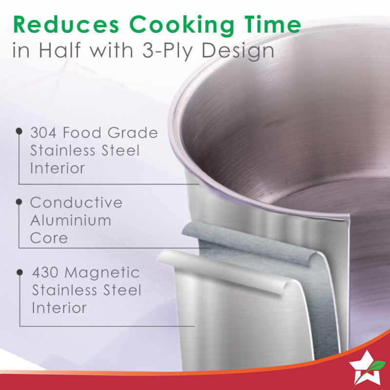 Nigella Tri-ply Stainless Steel 14 cm Cooking Pot | 2.6 mm Thickness | Silver - Image 2