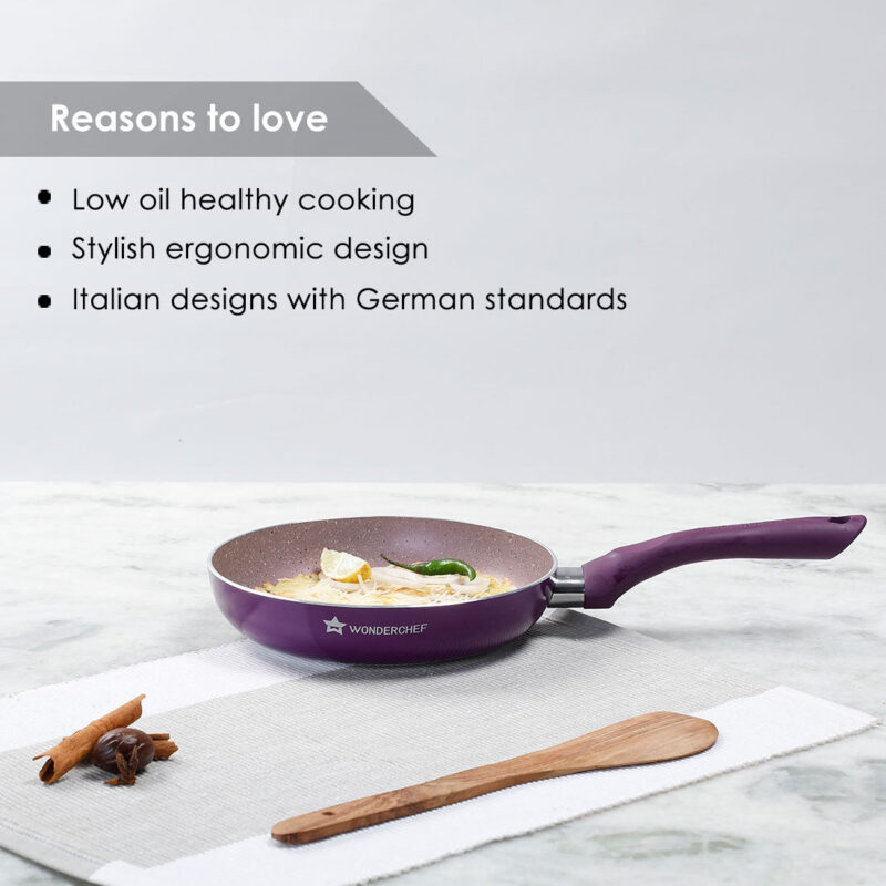 Royal Velvet Non-Stick 26 cm Fry Pan with Induction Bottom & Soft-Touch Handle | Virgin Grade Aluminium | PFOA & Heavy Metals Free | 3 mm thick | 2.1 litres | 2 Years Warranty | Purple - Image 9