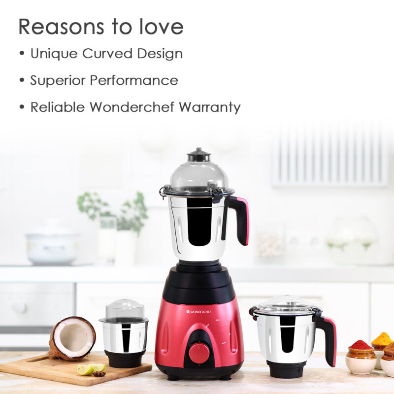 Vietri Mixer Grinder 750W with 3 Thick Steel Jars, Stainless Steel Sharp Blades, Secure Lid, 3 Speed Settings, 5 years Warranty on Motor, Black & Red - Image 11