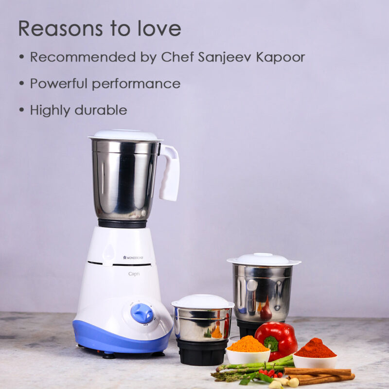Capri Mixer Grinder 550W With 3 Stainless Steel Jars (White & Blue) - Image 13