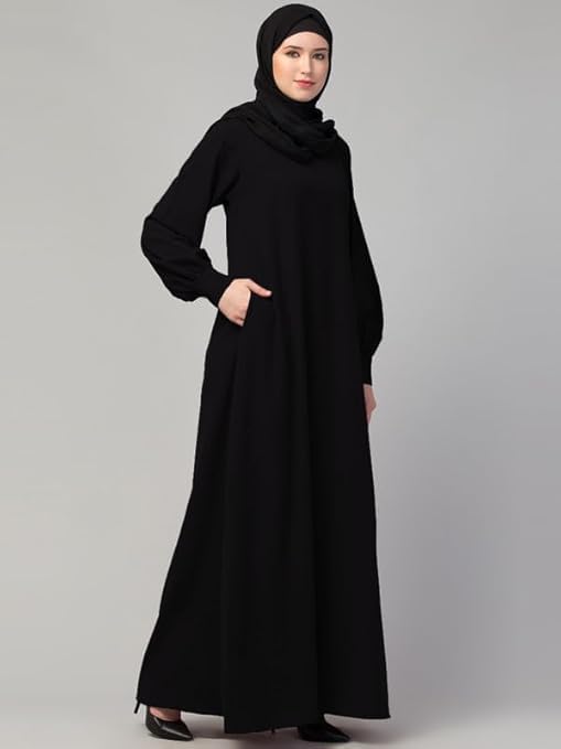 F S Traders Women's Nida Matte Inner Abaya Side Pocket Dress (Medium, Black) - Image 4