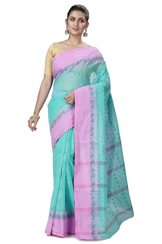 OISHANI SAREE GHOR Women's Traditional Bengal Tant Handloom Pure Cotton Saree (Sky Pink) - Image 2
