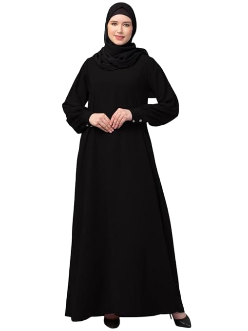 F S Traders Women's Nida Matte Inner Abaya Side Pocket Dress (Medium, Black)