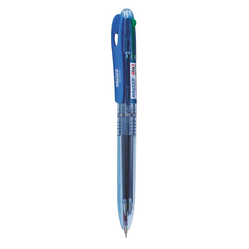 Hauser 4 In 1 Retractable Ball Pen, Blue, Black, Red & Green Ink, Pack of 15