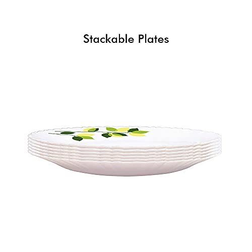 Larah by Borosil Green Leaves Silk Series Opalware Dinner Set | 35 Pieces for Family of 6 | Microwave & Dishwasher Safe | Bone-Ash Free | Crockery Set for Dining & Gifting | Plates & Bowls | White - Image 14