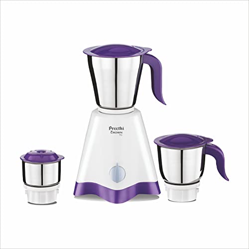Preethi Crown Pro MG-254 Mixer grinder, 600 watt, White/Purple, 3 Jars with 5yr Motor Warranty & Lifelong Free Service