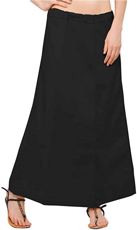 E - Ezra Ari Women’s Readymade Cotton Floor Length Free Size Sari Petticoat Underskirt Slips for Indian Sarees (Black)