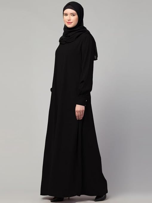 F S Traders Women's Nida Matte Inner Abaya Side Pocket Dress (Medium, Black) - Image 5