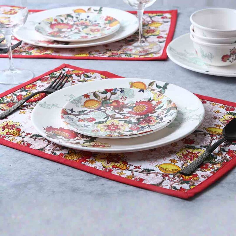 Como Table mats with floral prints - Red (Set of 6) - Image 4