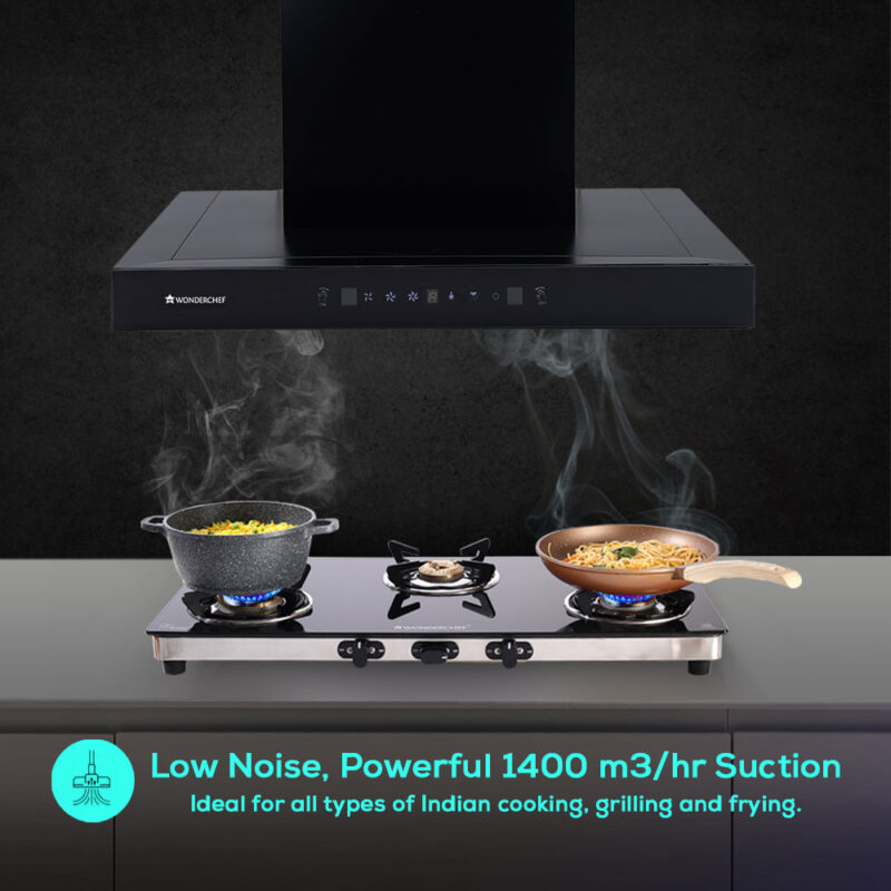 Ultima D-Lite| 60cm |1400 m3/hr| Auto Clean Curved Glass Chimney | Baffle Filter | Powerful Suction | Touch Control| 3 Speed Motion Sensor Control | Low Noise | 7 Year Warranty | Black - Image 2