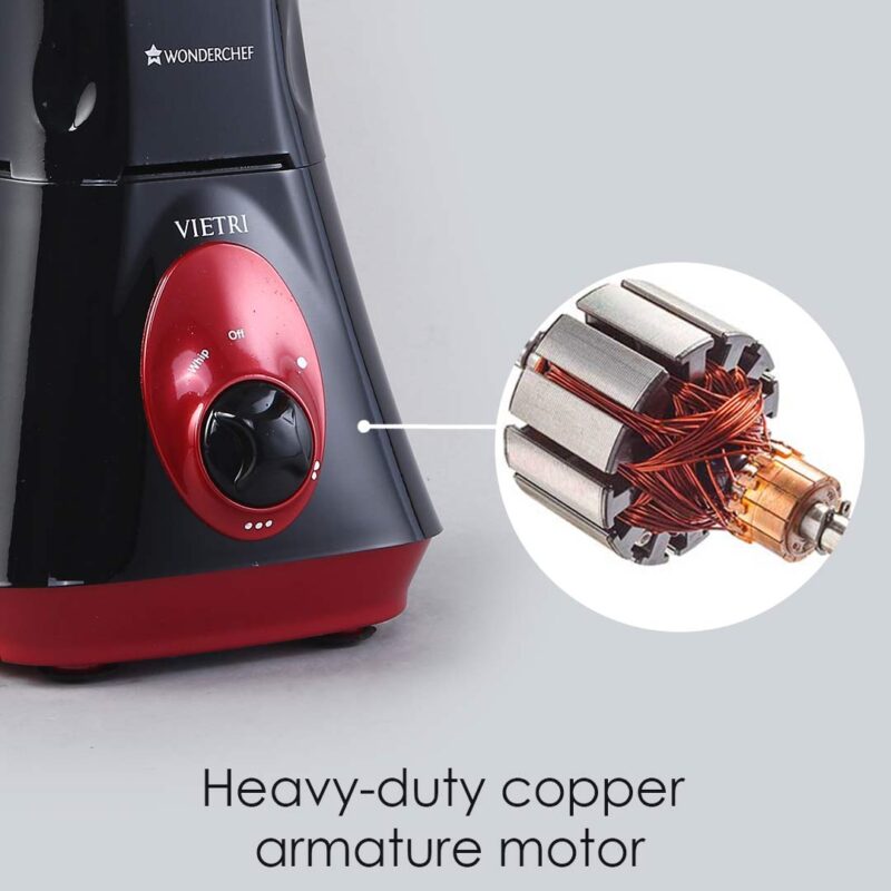 Vietri Mixer Grinder, 550W with 3 Anti-rust Stainless Steel Jars and Blades, 3-speed Knob, Anti-skid Feet, 5 Years Warranty on Copper Armature Motor, Black & Red - Image 2