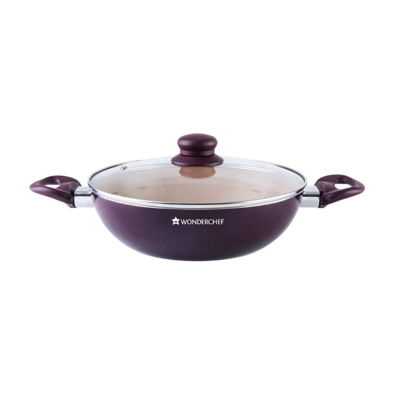 Milano Set Burgundy 24 cm, Wok, Fry Pan, Dosa Tawa, Meta Tuff - non - stick coating, Pure grade Aluminum, - Image 2