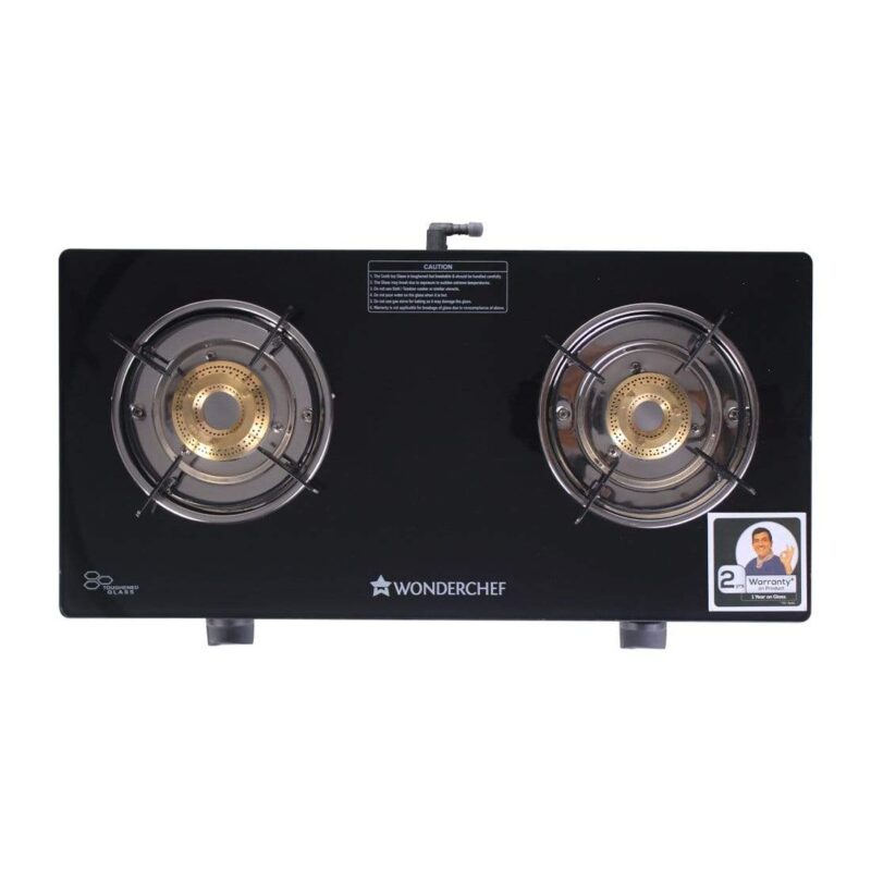 Power 2 Burner Glass Cooktop, Black 6mm Toughened Glass with 1 Year Warranty, Ergonomic Knobs, Tri Pin Brass Burner, Stainless-steel Spill Tray, Manual Ignition - Image 2