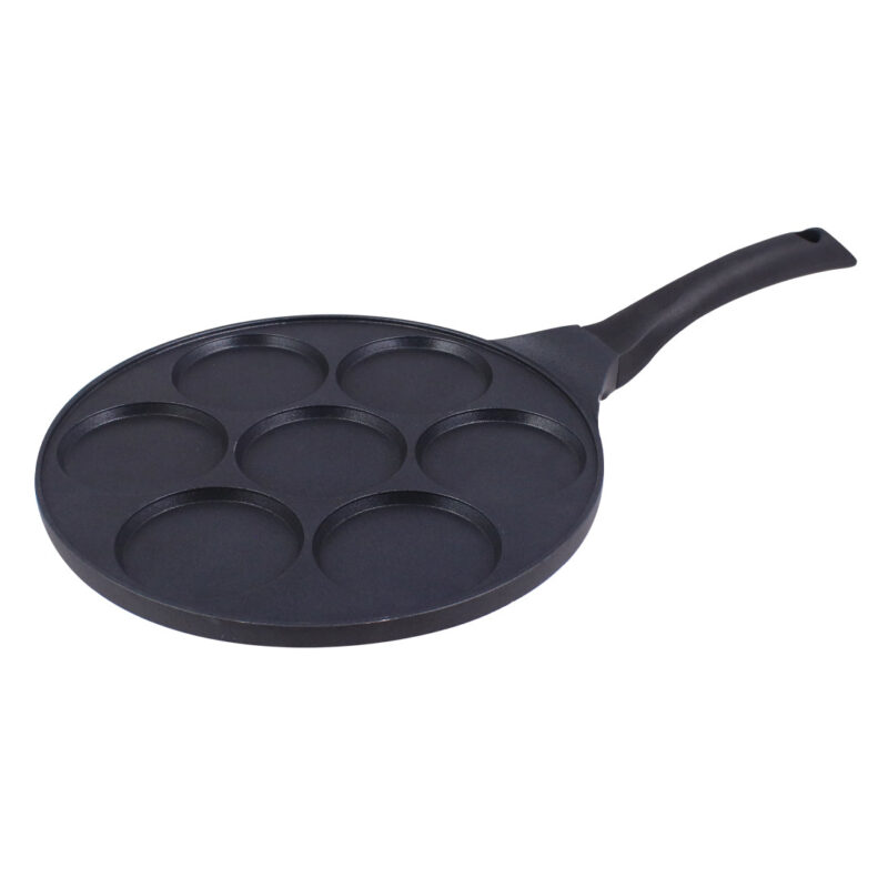 Inducta Multi Pan with 7 cavities | Healthy Non-stick | PFOA Free | Die-cast Body | Gas & Induction Friendly | Ideal For mini uttapams, round mini omelets, pancakes, round shape eggs, chillas, set dosas | 270 ml | 3mm Thick | 2 Year Warranty | Black