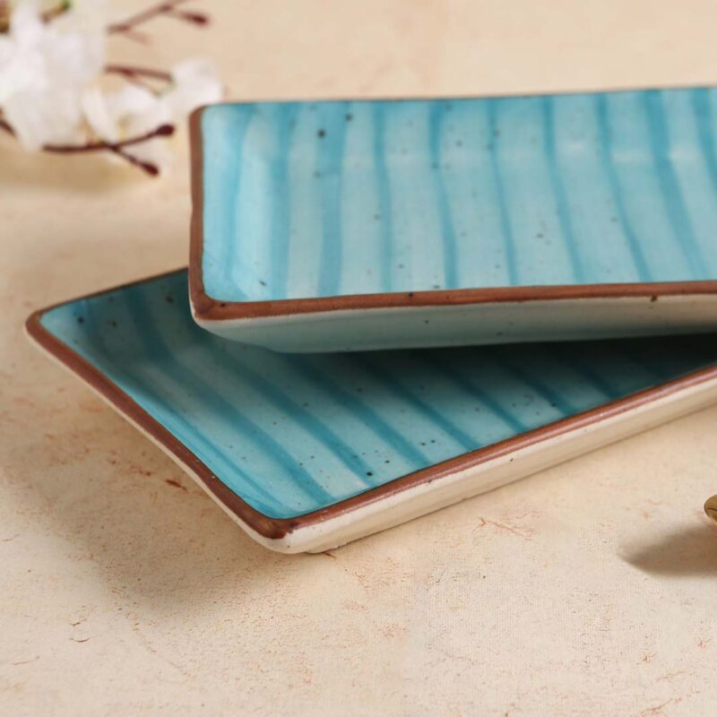 Teramo Stoneware Rectangular Platter 12" x 6" - Blue - Image 2