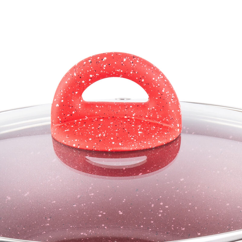 Granite Aluminium Non-stick Wok With Glass Lid, 24cm, 2.7L, 3.5mm, Red, Compatible On Hot Plate, Hobs, Gas Stove, Ceramic Plate And Induction, 2 Years Warranty - Image 4