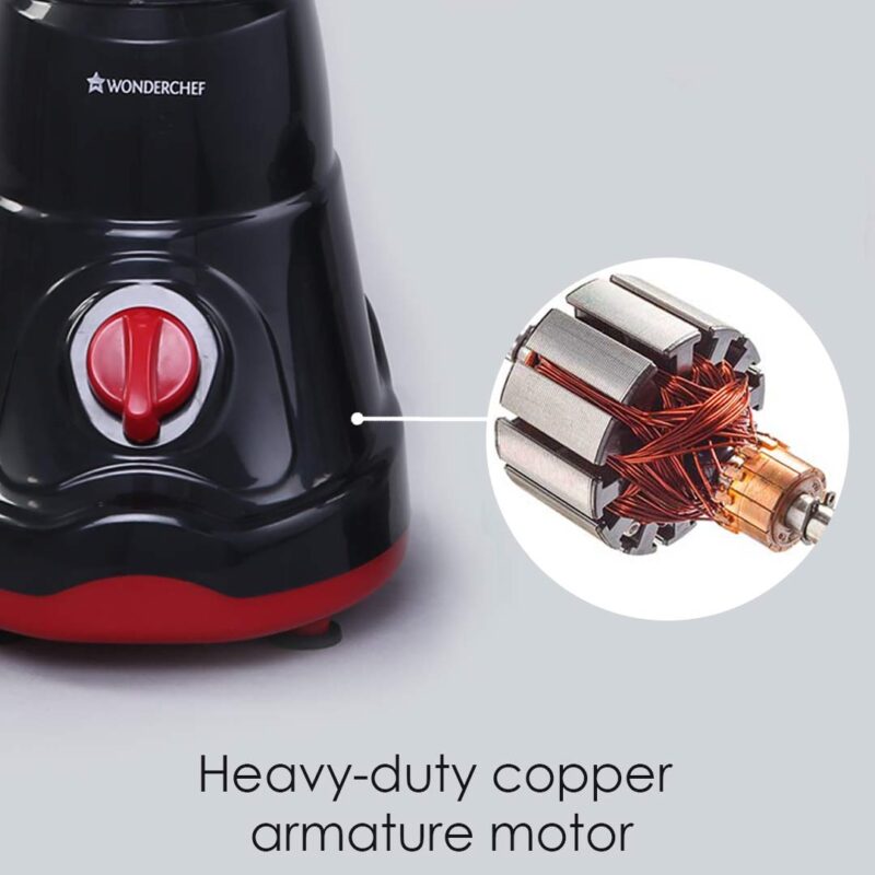 Ruby Mixer Grinder With 3 Jars and Anti-Rust Stainless Steel Blades, Ergonomic Handles, 550W, 5 Years Warranty, Red and Black - Image 2