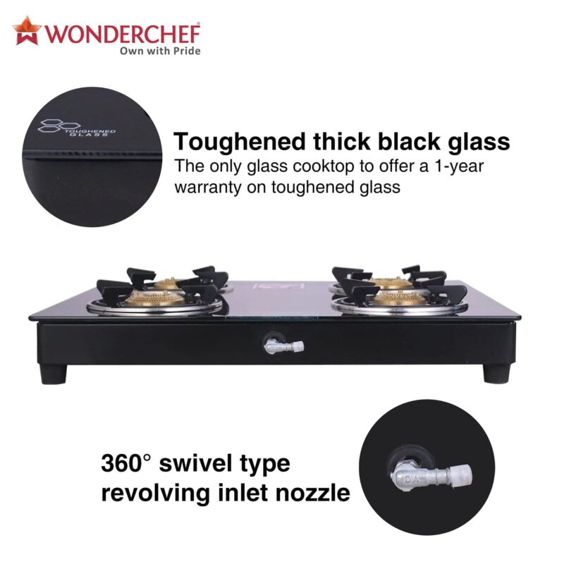 Ruby 4 Burner Glass Cooktop, Black Toughened Glass with 1 Year Warranty, Ergonomic Knobs, Heat-Efficient Brass Burners, Stainless-steel Spill Tray, Manual Ignition - Image 22