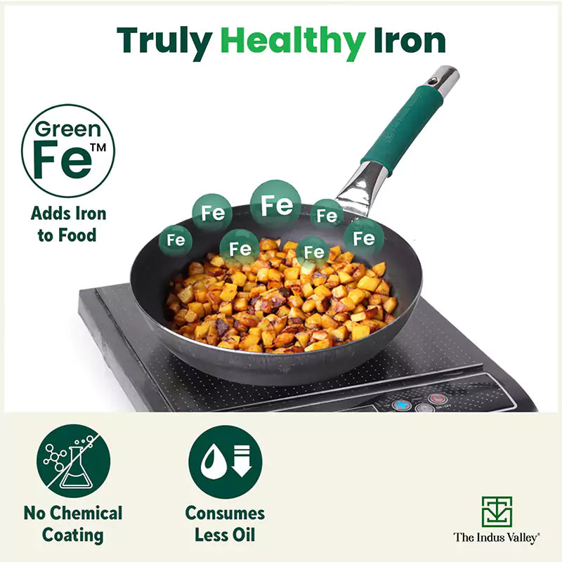 100% Pure Iron Cookware Set: Tawa 26 cm + Fry Pan 25 cm + Kadai 25 cm, Toxin-free Sheet Iron, Pre-seasoned, Kitchen Set for Home - Image 7