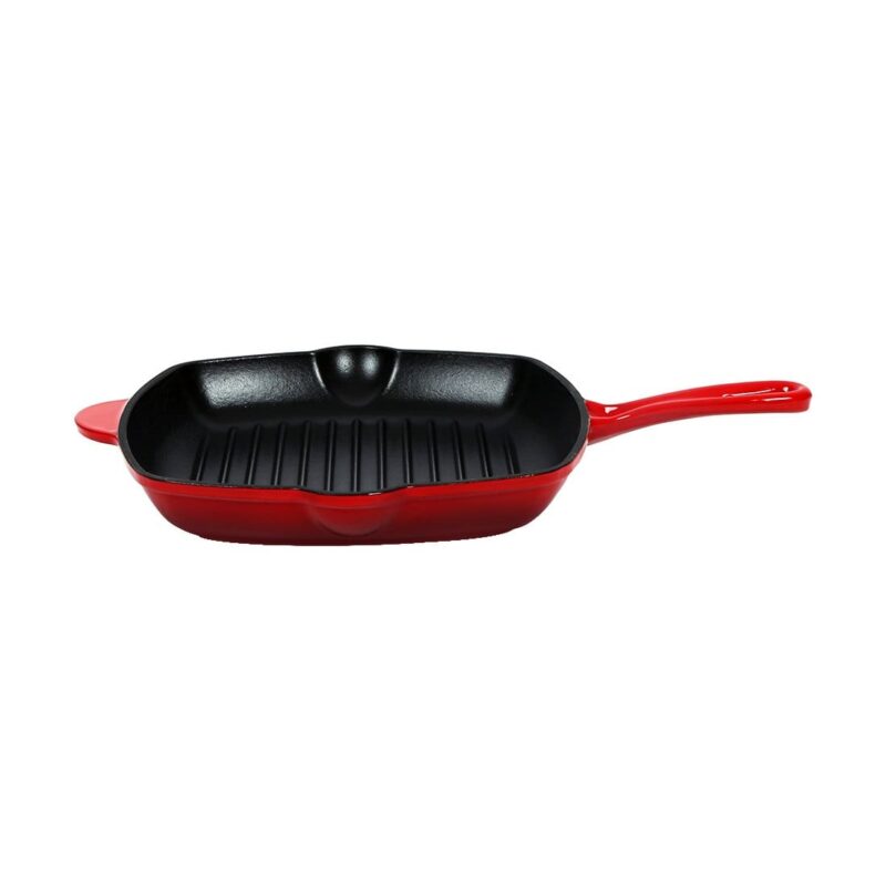 Ferro Cast-iron 26 cm Grill Pan, Induction Friendly, Enamel Coating, 2.3 L, 5 Years Warranty, Red - Image 2