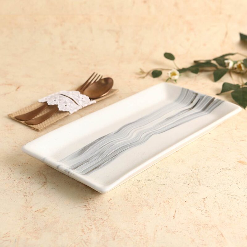 Teramo Stoneware Rectangular Platter 12" x 6" - Marble White - Image 2