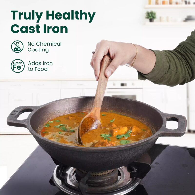 CASTrong Cast Iron Cookware Set: Free ₹400 Tadka Pan + Cast Iron Tawa With Handle (Pre Seasoned) + Cast Iron Kadai Wok Model + Cast Iron Fry Pan, Kitchen set for Home, 100% Pure, Toxin-free - Image 2