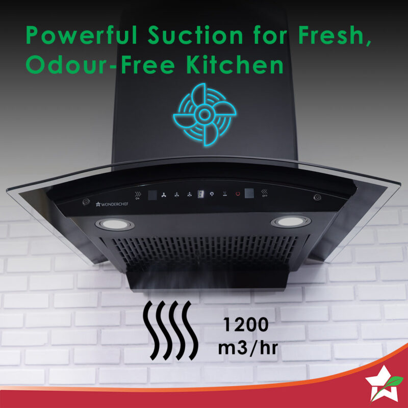 Ultima C-Line| 60cm | 1400 m3/hr | Auto Clean| Curved Glass Chimney | Baffle Filter | 1400M3/hr| Powerful Suction | Touch Control| 3 Speed Motion Sensor Technology| Low Noise | 7 Year Warranty|Black - Image 2