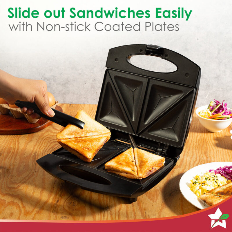 Acura Plus Sandwich Maker | 750W | Non-stick Aluminium Grill Plates | For Crispy Toast Sandwiches | Cool-touch Body with LED Indicator Lights | Easy to Clean | 2-year Warranty | Black - Image 2