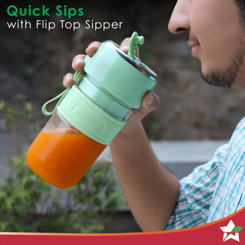 Nutri-cup Zip Portable Blender | 350ml | Blend & Sip with Flip Top Sipper Lid | For Smoothies, Juices, Shakes, Coffee | 2000 mAh Battery | 20 Blending Cycles in One Charge | Type C Charging | Green - Image 2